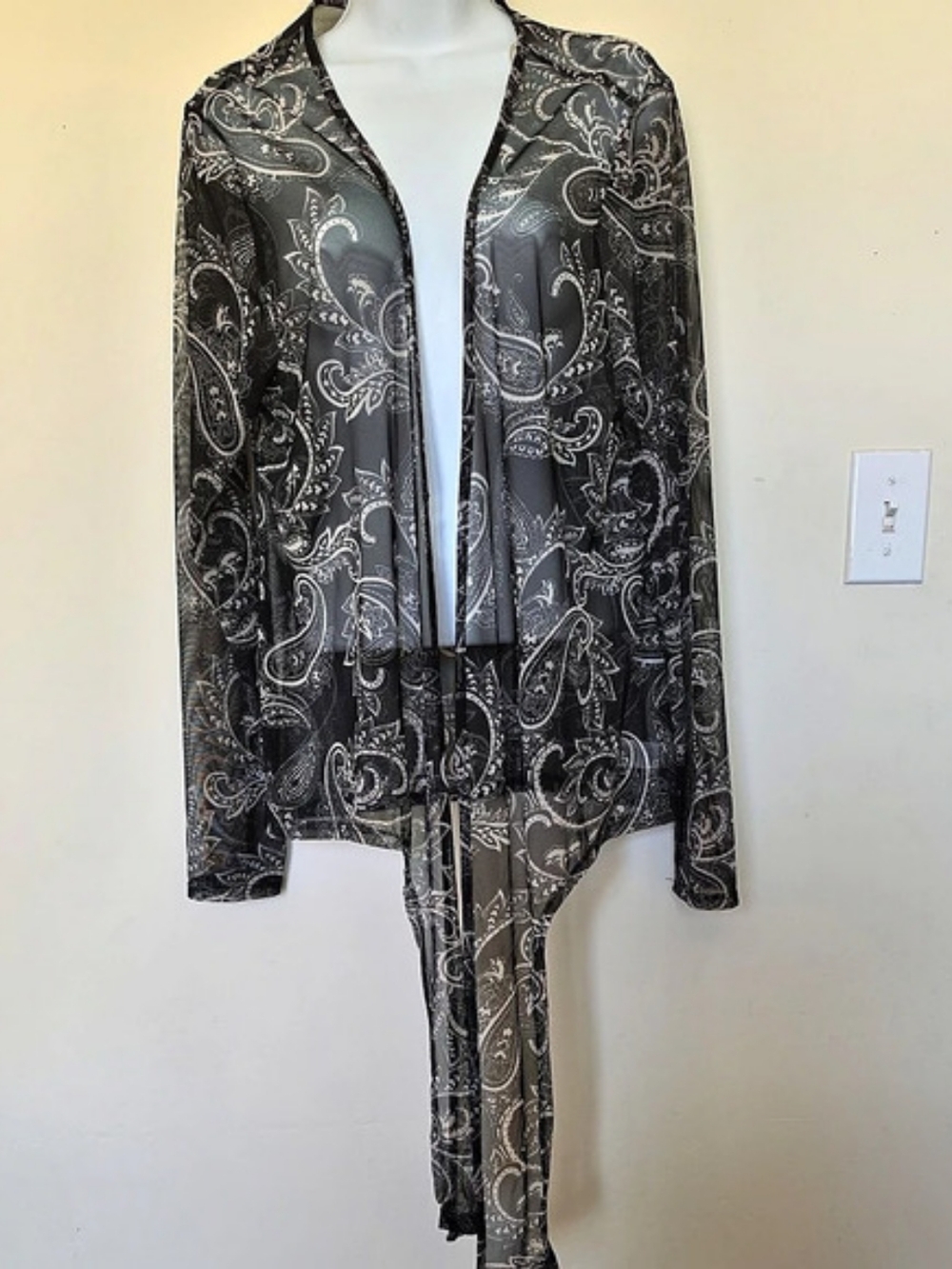 J. Crew Sheer Paisley Open Front Jacket in Black & Gray Like New